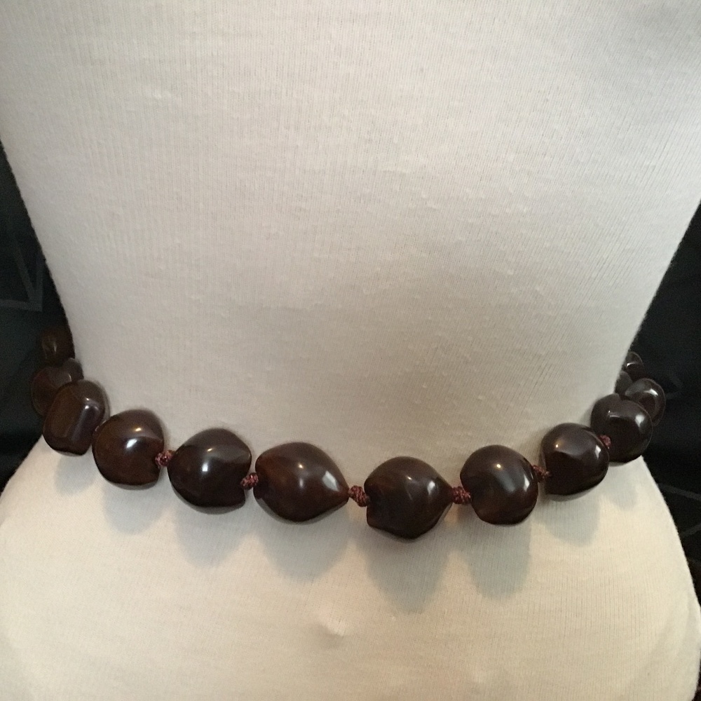 Vintage Hawaiian KuKui Nut Necklace or belt , see photos on brown cord